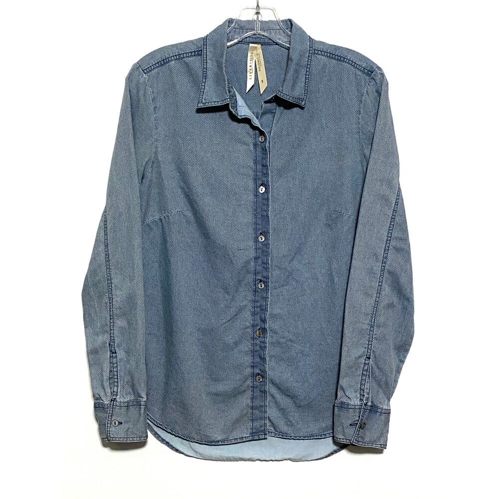 Liverpool Blue Chambray Fitted Button Down Shirt Women S Geometric Flowy Classic - Picture 1 of 8
